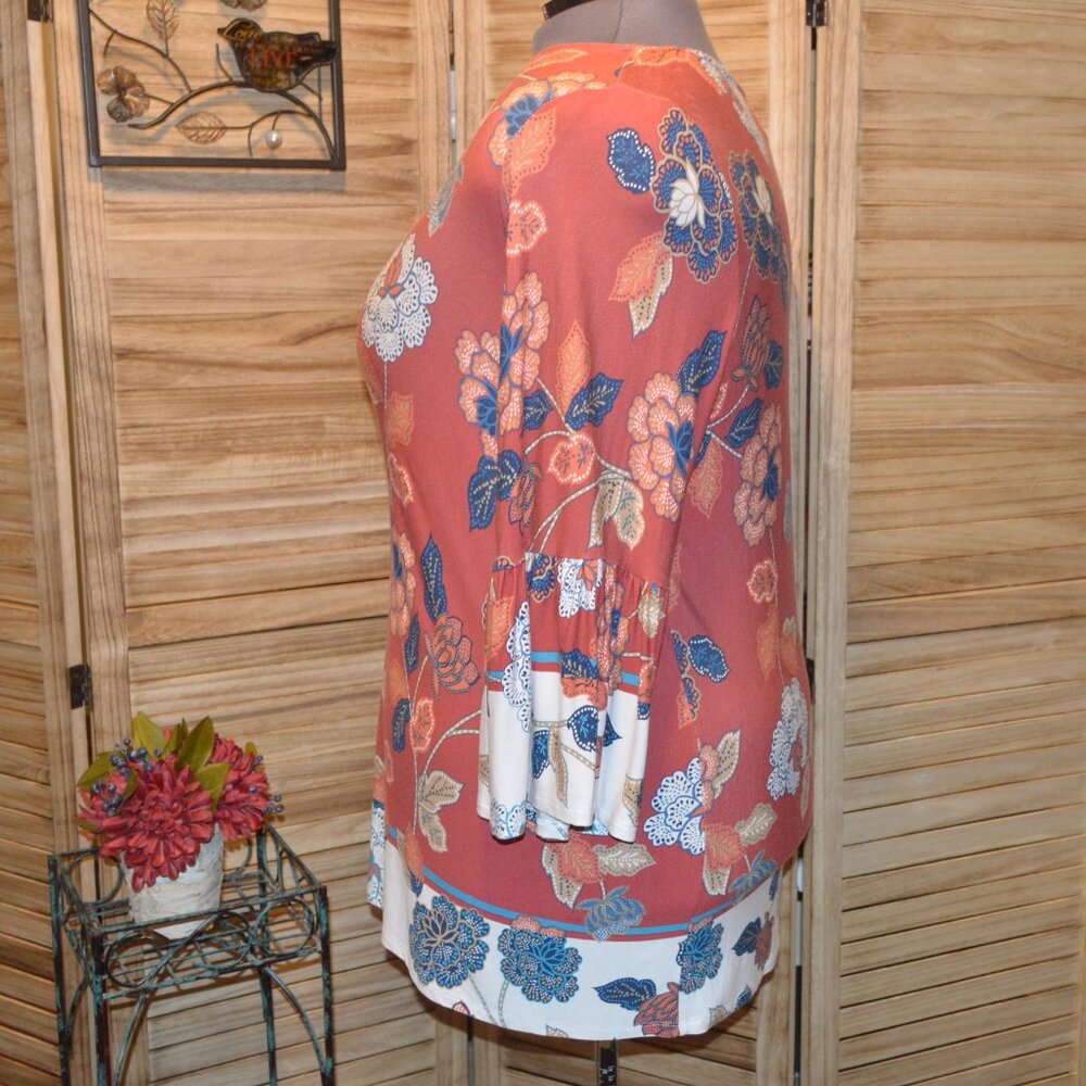 Ruby Rd. Woman 1X Rust Floral L/S Tunic - Picture 2 of 5